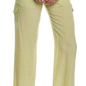 Ladies Mist Green  Mid-Rise Silk Crepe De Chine Cargo Trousers,  Size 6 (US Size 4)